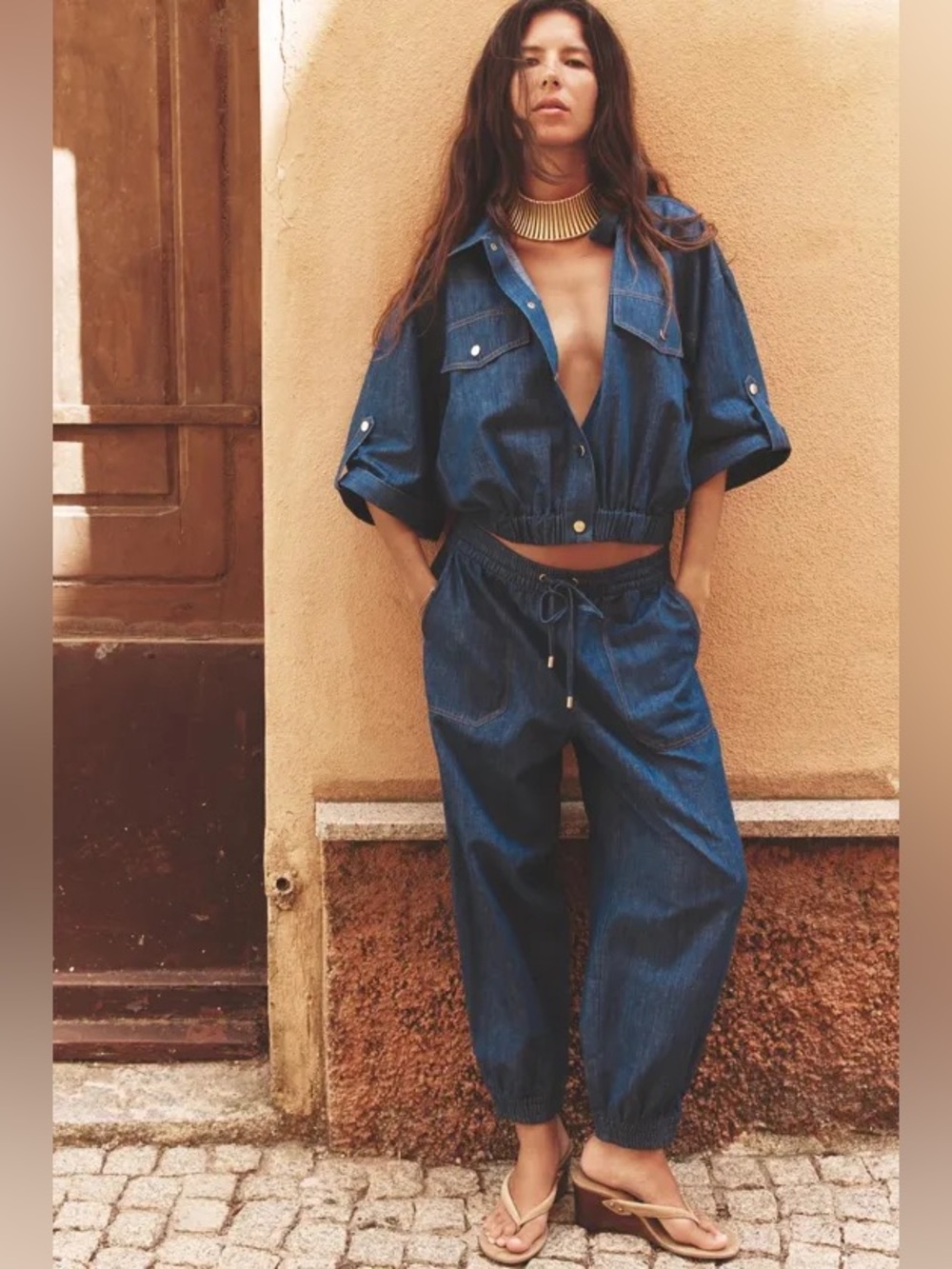 NWT: Zara Linen Blend Indigo- Jogger Pant in Sz : Large - Picture 1 of 7